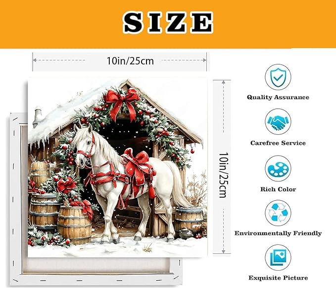 TCDZMYGS Christmas Paint by Numbers Kit for Adults Beginner,Christmas Horse Paint by Number Kits with Frame,DIY Acrylic Oil Painting by Numbers for Home Wall Decor 10 x 10 inch