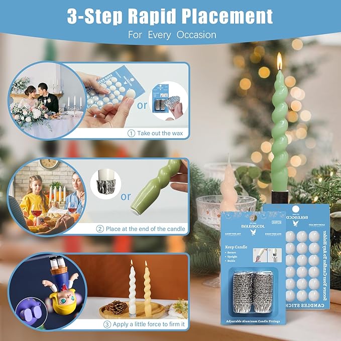 Taper Candles Sticky Dots - MANNYCOM White Candle Wax Dots & Tapered Candle Fittings Protective Candle Holder Liner for Upright 54x