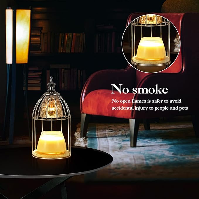 Candle Warmer lamp，Wax Warmer for Scented Wax with dimmable Switch，Heating Aromatherapy Candle Without Flame and Smoke，Gentle Light for Home Decor (Silver)