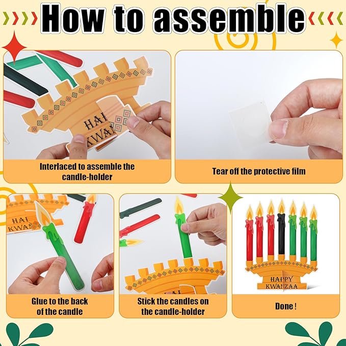 Motipuns 36 Pcs Happy Kwanzaa Craft Kit Make Your Own Candles DIY Kwanzaa Kinara Sign African Heritage Holiday Party Favors Decor for Family School Activity Party Supplies