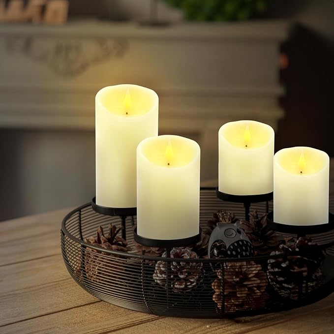 ALED LIGHT Real Wax Rechargeable Candles Flickering Realistic,Warm White Flameless Candles Rechargeable with Remote for Home Decor Idea Gift，Pack 3(D 3”X H 4”5”6”)