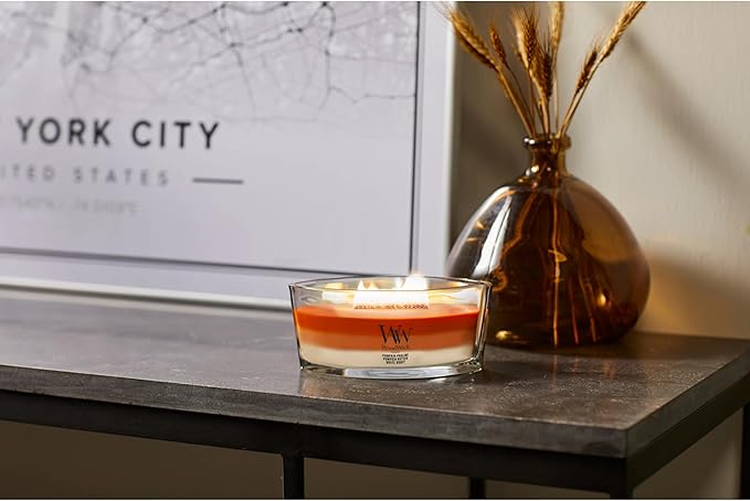 WoodWick Pumpkin Gourmand Trilogy Holiday Candle Gifts for Women and Men, 16 oz Ellipse Trilogy Candle with Crackling Wick