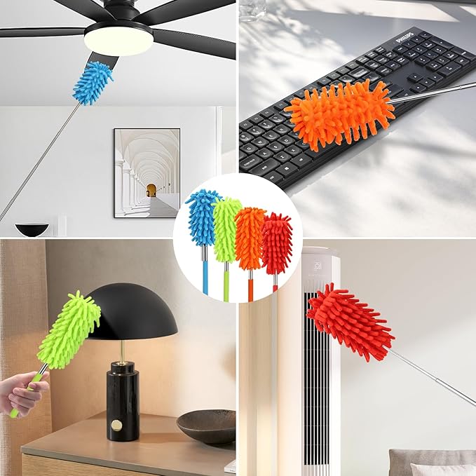Microfiber Duster for Cleaning, YIMICOO 4PCS Hand Washable Dusters with Extension Pole, Extendable Cleaning Supplies for Home,Office,Car,Window,Furniture,Ceiling Fan