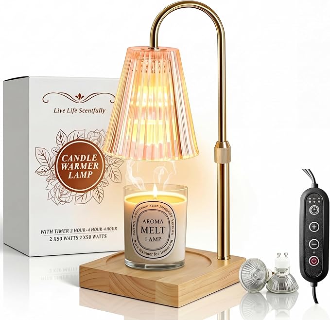 Dimmable Candle Warmer Lamp with Timer Electric Decor Candle Warmer for House Warming Candle Light for Jar Candles Wax Melt Warmer Presents for Women Mom Birthday Festival (Gold)