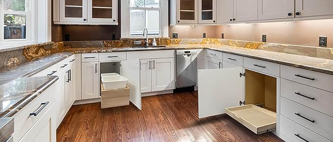 Couver Pull Out Drawers For Cabinets, 25.5"W x 21.25"D X 4"H Soft Close Slide Out Wood Shelves Storage Organizer for Kitchen, Finished, Heavy-Duty, Bottom Assembly