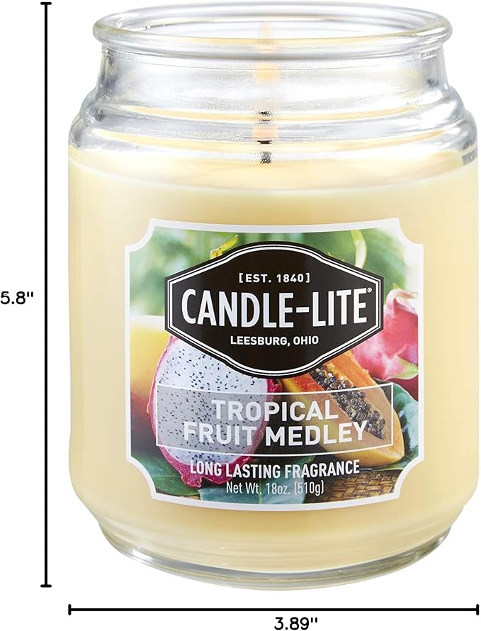 Candle-lite Scented Candles, Tropical Fruit Medley Fragrance, One 18 oz. Single-Wick Aromatherapy Candle, Yellow Color
