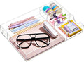 Briwooody Acrylic Desk Drawer Organizer 12.2 x 8.27 x 1.77 Inch Storage Tray Organizer for Pens, Stationery, Desktop, Office, Bathroom, Kitchen, Makeup Supplies(5 Compartments, Clear)
