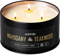 AOOVOO Mahogany Teakwood Candles for Men - 3 Wick 12oz Large Scented Candle, Long Lasting Soy Candles for Home Scented, Strong Fragranced Masculine Black Candle Gift for Women & Men