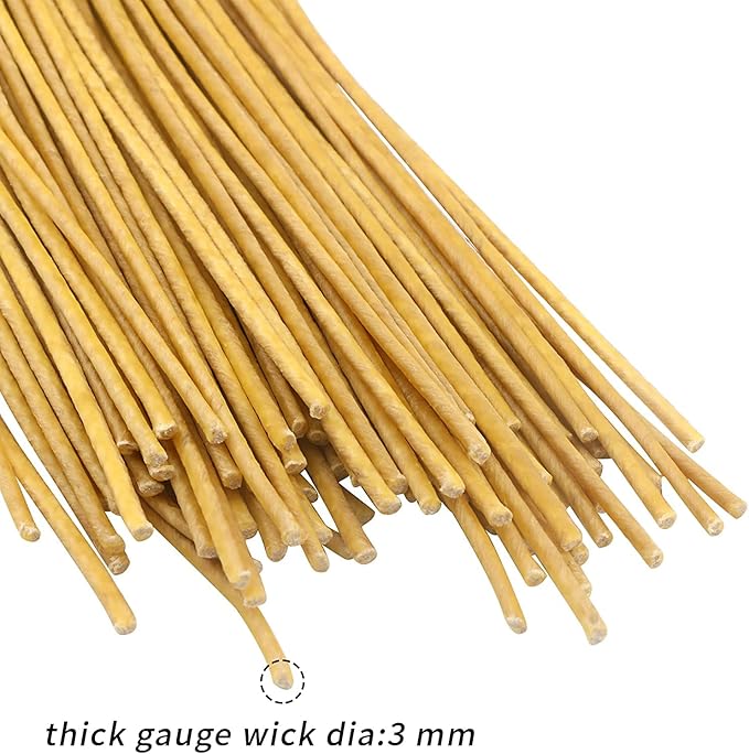 6In Hemp Wick,100 Piece Hemp Candle Wicks in 3mm,Pre-Waxed by Natural Beeswax & Tabbed,Thick Candle Wick for Candle Making