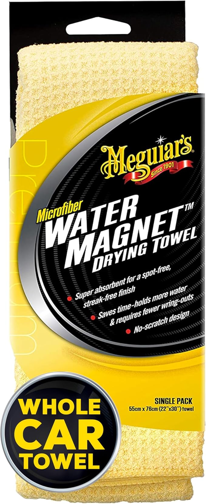 Meguiar's Water Magnet Microfiber Drying Towel, Premium Car Wash Microfiber Towel That’s Super Plush, Water Absorbent & Scratch-Free Big Microfiber Towels for Cars, 1 Pack