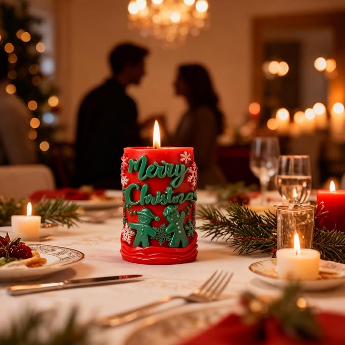1PCS Christmas Candle Mold, Pillar Snowman Christmas Resin Silicone Molds Kit, 3D Christmas Shape Silicone,Candle Silicone Mold for DIY Wax Soap