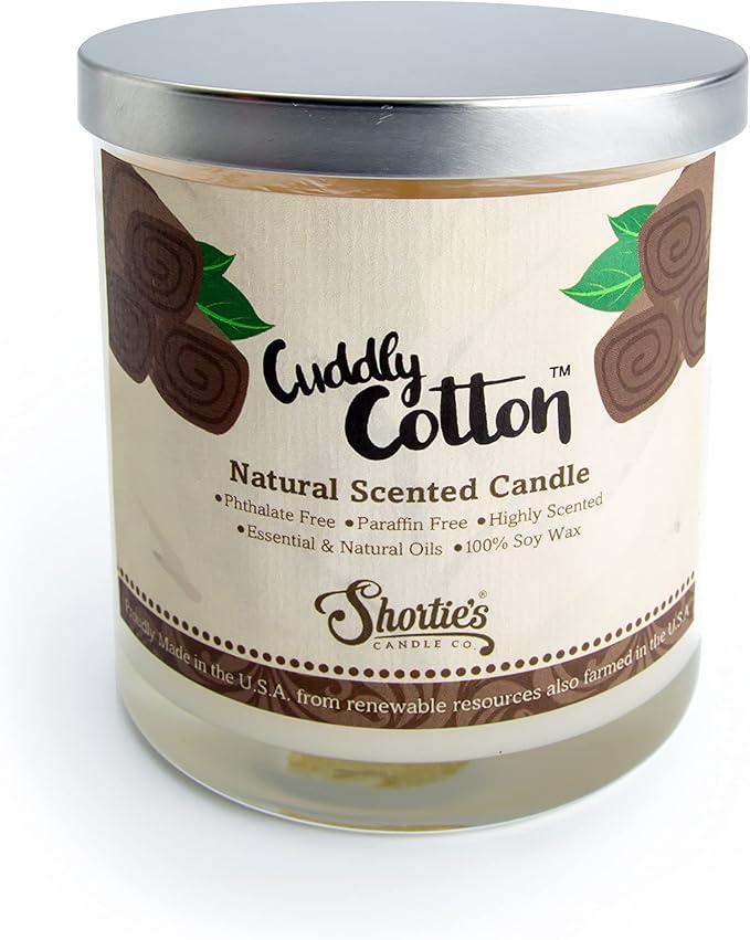 Cuddly Cotton Scented Natural Soy Candle, Essential Fragrance Oils, 100% Soy, Phthalate & Paraben Free, Clean Burning, 9 Oz.