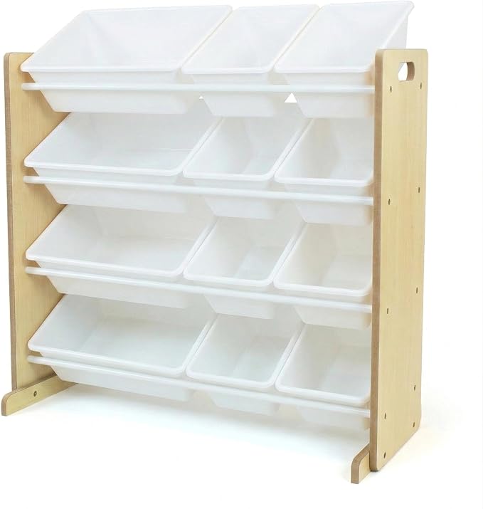 Humble Crew Kids Toy Storage Organizer with 12 Plastic Bins, Natural/White – Removable Bins for Playroom, Bedroom, Toddler Furniture for Boys and Girls Ages