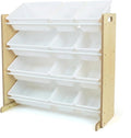 Humble Crew Kids Toy Storage Organizer with 12 Plastic Bins, Natural/White – Removable Bins for Playroom, Bedroom, Toddler Furniture for Boys and Girls Ages