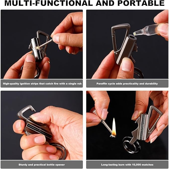 2Pcs Permanent Match Infinity Lighter with Multitool Keychain Bottle Opener