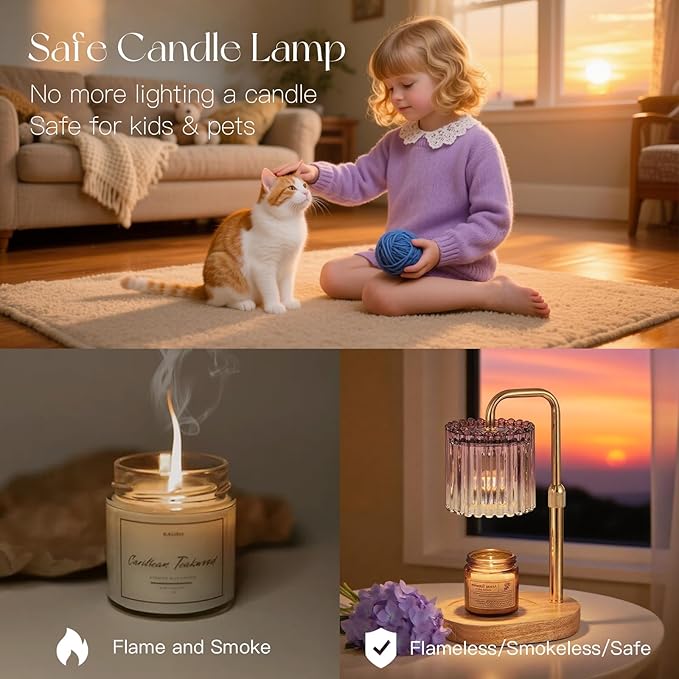 Candeldo Candle Warmer Lamp with Timer: Purple Candle Warming Lamp with 2 Bulbs Height Adjustable Wax Melt Dimmable Bedroom Decor for Women