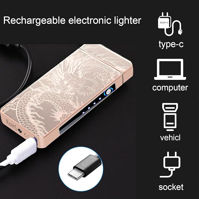 Electric Lighter Plasma Rechargeable with LED Battery Indicator Strong Flame, USB Convenient Charging, Windproof Lighter Outdoor