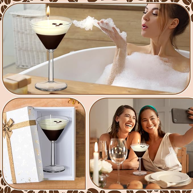 4 Set DIY Espresso Martini Candle Making Gifts Supplies Kit Candle Making Kit for Adults Women Martini Glasses Birthday Party Gifts Coffee Lovers Scented Aesthetic Home Decoration No Candles (Regular)