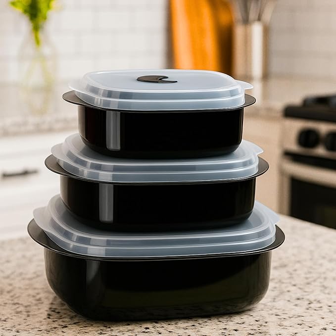 Reston Lloyd Nesting Microwave Containers, Set of 3, Adjustable Steam Vents, Airtight, Meal Prep, Durable BPA-Free Plastic- Freezer & Dishwasher Safe, Cookware & Food Storage, Anyday Cookware, Gray
