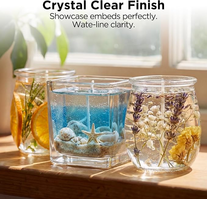 LumaCraft Clear Gel Wax for Candle Making – 1.1LB (500g) Transparent Jelly Wax with 20 Wicks, 50 Wick Stickers & 5 Wick Holders - Natural Non-Toxic DIY Gel Candle Supplies for Beginners & Crafters
