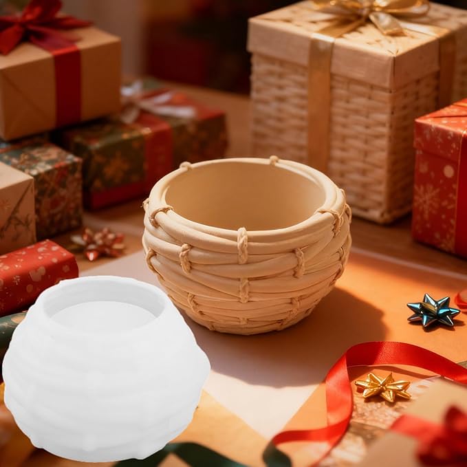 1 Pc Woven Textured Candle Holder Mold Unique Bird's Nest Jewelry Storage Silicone Resin Mold for Epoxy Concrete Art Crafts Home Decorations Christmas DIY Jewelry Ornament Trays Soap Dishes