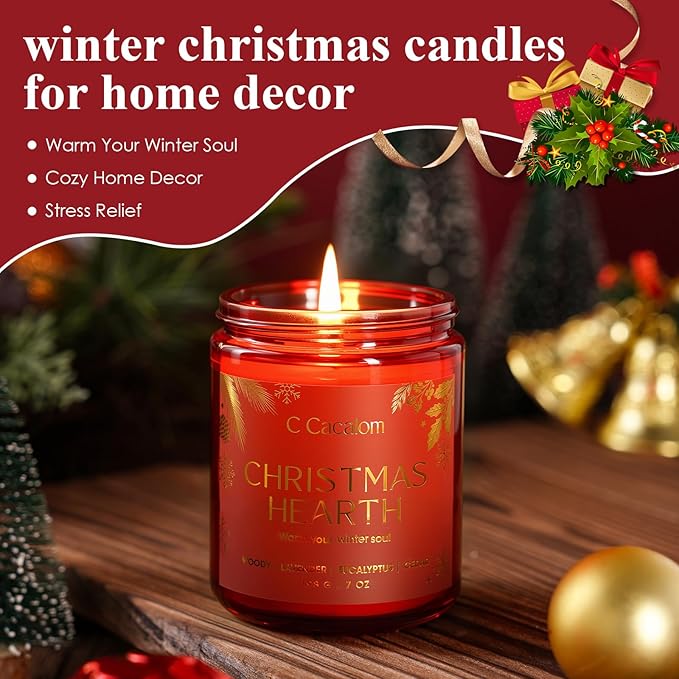 4Pack/28oz Christmas Soy Candles Gift Set Non-Toxic Aromatherapy Scented Holiday Candles for Chritmas Gifts Home Decor, Luxury Vinilla/Apple/Eucalyptus/Rose Jar Candle, Winter Candle Set for Women Men