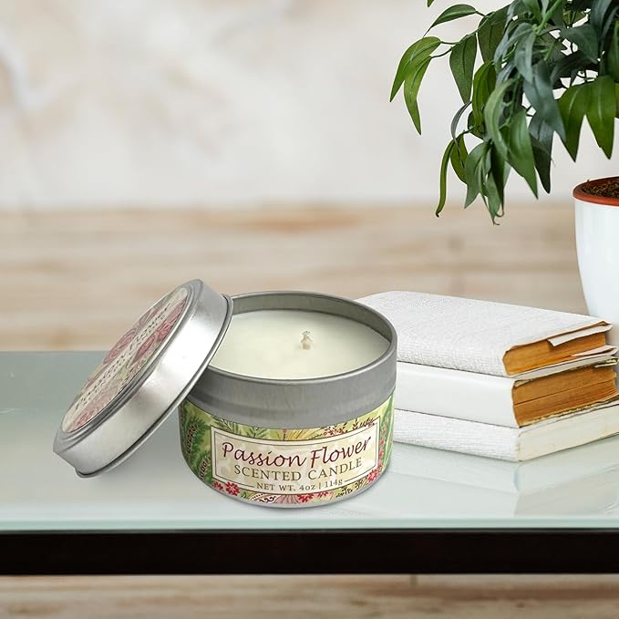 Greenwich Bay Hand-Poured Scented Candle in Decorative Tin – 4 oz/114 g Travel Candle with Lead-Free Wick, Vegetable Wax, Long-Burning Aromatherapy Gift, Single Wick – Made in USA (Passion Flower)