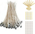 100 pcs 6" ECO Candle Wicks for Candle Making Coated with Natural Soy Wax, Low Smoke Cotton Threads Woven with Paper with 20 pcs Candles Wicks Stickers & Wicks Centering Device