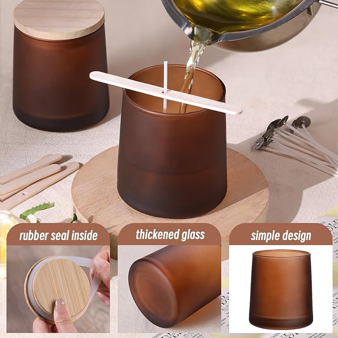 DARJEN 12 Pack Frosted Amber Candle Jars for Making Candles- 9 OZ Empty Glass Candle Making Jars with Making Kits, Candle Making Supplies Candle Containers for Home DIY & GIFS