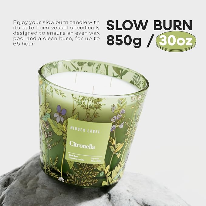 Citronella Candles Outdoor Large, 3-Wick / 30oz Large Soy Candle, Long Lasting Highly Scented,Candle for Patio, Garden & Camping, Summer Camping Huge.