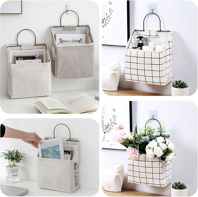 Fabric Wall Hanging Storage Caddy Bag Over the Door Pouch Organizer for Bedroom Bathroom Kitchen (3Pack-B)…
