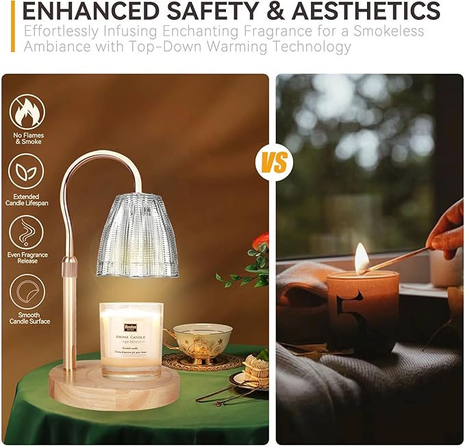TOACSUCP Candle Warmer Lamp with 3 Bulbs, Adjustable Height Dimmable Candle Warmer with Timer, Compatible with Large Jar Candles, Candle Lamp with Charming Gift Box for Her/Him