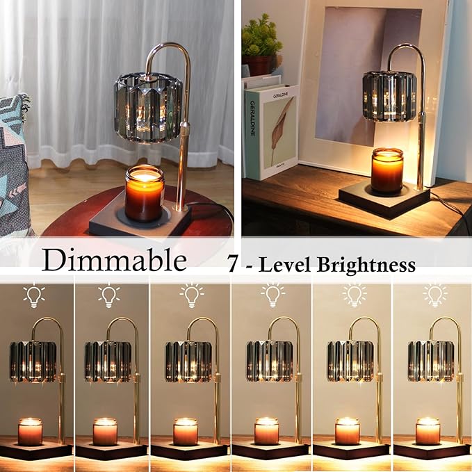 Yuichoy Candle Warmer Lamp with Timer, Dimmable Electric Candle Wamer Adjustable Height, Gifts for Women Mom, Glass Modern Candles Melter Lamp, Black