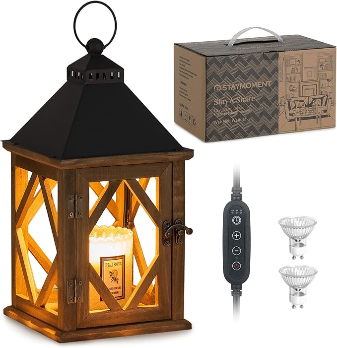 Candle Warmer Lamp with Timer: Farmhouse Candle Warmer Lantern Scented Wax Candle Burner Dimmable Vintage Home Decor Gift for Women