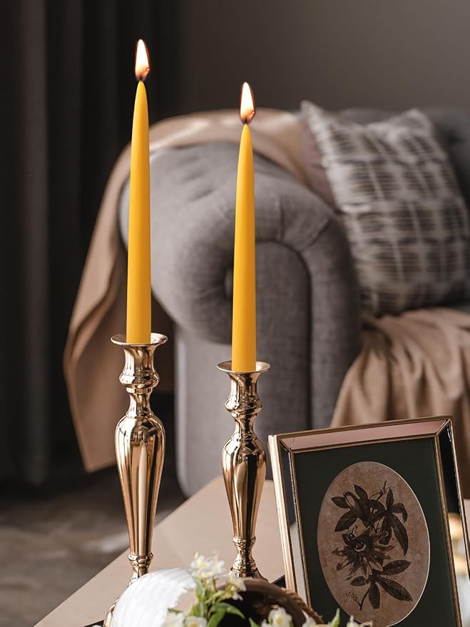 10inch Beeswax Taper Candles 12 Pack Natural Pure Beeswax Candlesticks Smokeless 10 Hour Long Burning Time Tapered Beeswax Candle Sticks Bees Wax Candle for Home Prayer