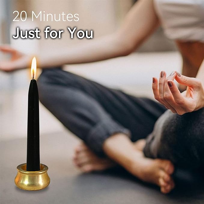 Dripless Taper Candle Meditation Candles,Black 20 Minute Mini Prayer Candlestick Pure Beeswax Candles with Brass Candle Holder for Yoga & Spiritual Rituals,30-BLA