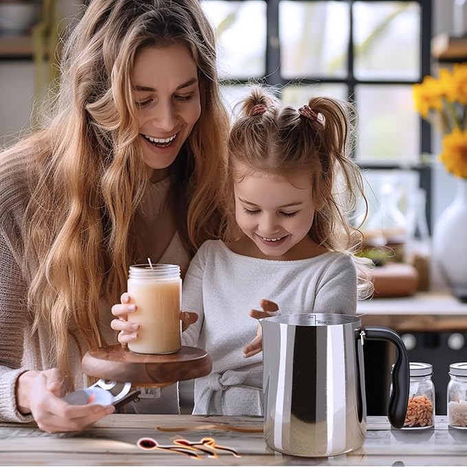 CasaCulina Candle Making Pouring Pot with Stirring Spoon, 32oz Stainless Steel Wax Melting Pot with Heat-Resistant Handle, Double Boiler Candle Making Pitcher with Dripless Pouring Spout Design