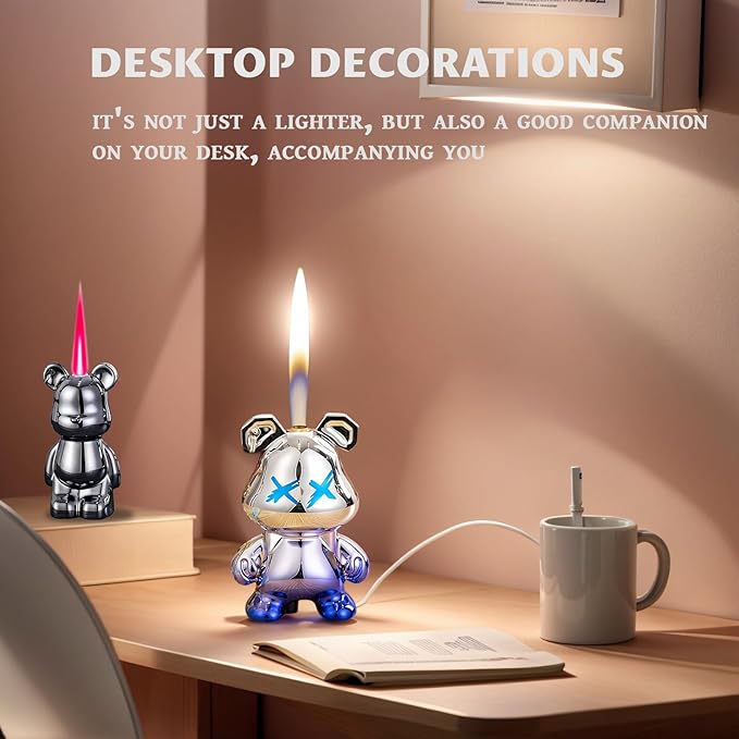 Cute Animal Soft Flame Lighter Cool Creative Design Lighters Butane Refill，Kawaii Cartoon Lighter Accessories，Unique Keychain Lighters for Women Birthday Candles BBQ (Without Butane Gas） (09)