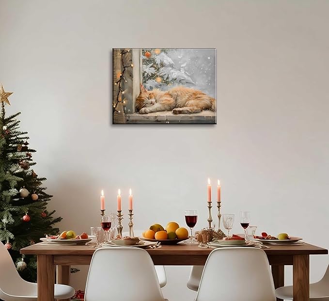 Paint by Number Kit for Adults & Kids, Christmas Sleeping Cat by Window 16x20 Inch, DIY Acrylic Painting Kit with Brushes & Paints, Holiday Art Decor for Home Framed