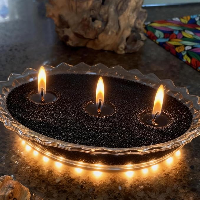 LONGDI Natural Pearled Candle Sand, 18 oz Scented Candle Sand with 25 Wax Wicks-DIY Refillable Candle Making Kit, Long-Lasting, Smoke-Free, Clean Burning Candles(Black, Lavender Scent)
