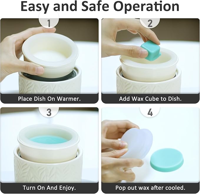 EQUSUPRO Wax Melt Warmer for Scented Wax - with 1 pc Silicone Dish Candle Wax Warmer Ceramic 3-in-1 Electric Wax Burner Fragrance Wax Melter for Home Office Bedroom Gift & Decor