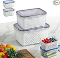 4 in 1 Food Storage Container, Berry Containers For Fridge & Veggie Tray With Lid For Fridge. Airtight Stackable Fruit Bowl With Removable Draining Colander, Premium Kitchen Camper RV Organization