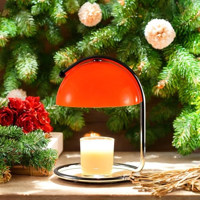 Modern Simplicity Snack Warmer lamp Suitable for Melting Candles in Large cans and Small cans lamp Candle Warmer dimmable Glass top with 2 Candle Bulbs (red)
