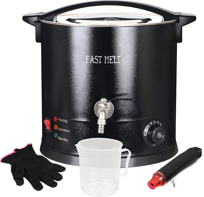 FAST MELT 10L Electric Wax Melter Kit for Candle Making, 30-110 ℃ Digital Temp Control, Easy-Pour Spout, Heat Gun, Gloves & Measuring Cup, Professional Home Candle Business Starter Equipment