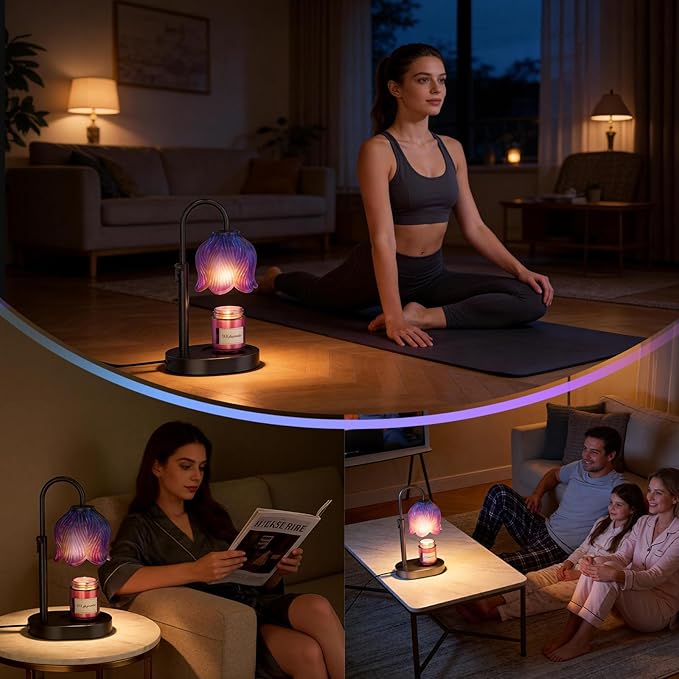Candle Warmer Lamp with Adjustable Height - Flameless 4-Level Dimmable Wax Warmer, Timer Function & Stylish Design in Multiple Colors (Blue07)