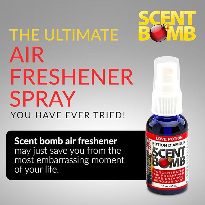 Scent Bomb Air Freshener Spray, Long-Lasting Odor Eliminator - Effective Deodorizer for Home & Car, Fresh Room Spray for Kitchen, Bathroom & Smell Neutralizer - 1 oz Pack of 4, Love Potion Scent