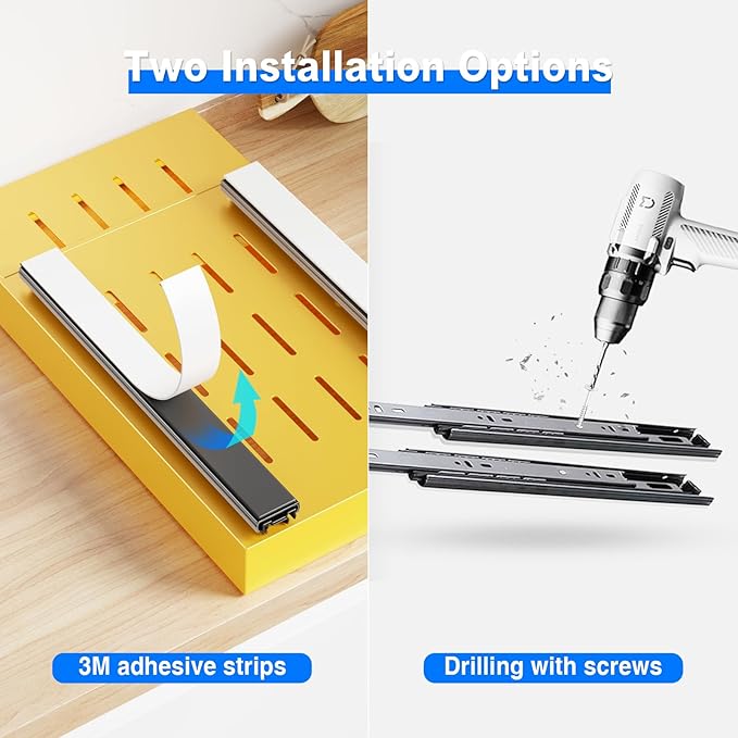 Mustorn 2 Pack Pull Out Cabinet Organizer,21.8" Deep Slide Out Drawer for Cabinets Adhesive Pull Out Drawers Heavy Duty Pull Out Shelves for Kitchen,Cupboard,Pantry,Bathroom-Yellow