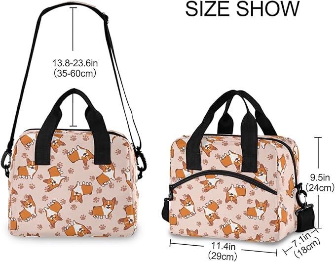 CBBYY Corgis Paw Lunch Bags for Women Men, Reusable Insulated Lunch Box, Adjustable Shoulder Straps Tote Lunch Bag for Work Picnic School