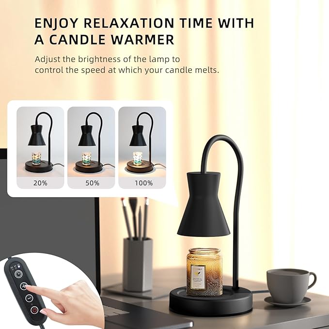 LALISU Candle Warmer Lamp with Timer and Dimmer, Vintage Electric Melter Candle with 2 Bulbs, Melter Scented Height Adjustable Compatible with Jar Candles, House Warming Gifts (Black)