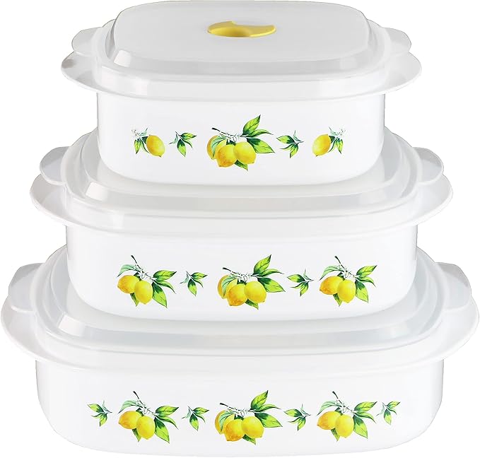 Reston Lloyd Nesting Microwave Containers, Set of 3, Adjustable Steam Vents, Airtight, Meal Prep, BPA-Free Plastic- Freezer & Dishwasher Safe, Cookware & Food Storage, Anyday Cookware, Fresh Lemons